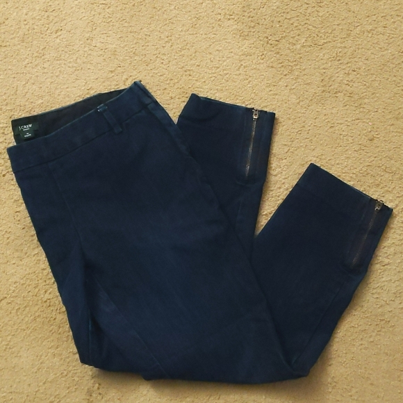 J.Crew Blue City Fit Ankle Zip Cotton Jean Trousers Side Zip Size 10